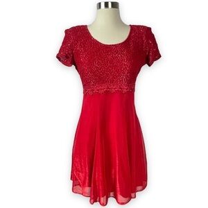 Vintage Molly Mallow Red Lace & Shimmering Chiffon Fit & Flare Party Dress S/S 6